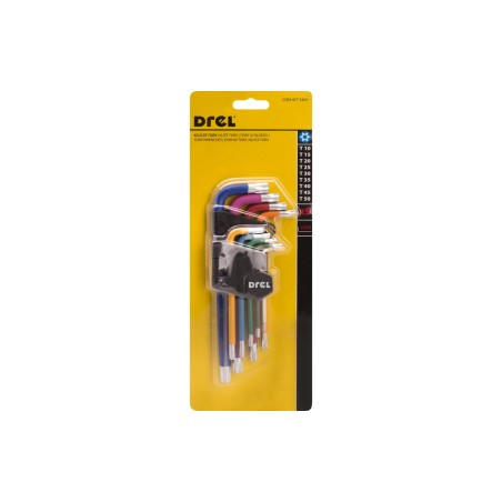 Zestaw kluczy Torx z otworem, kolorowe, T10-50, długie, 9 szt.