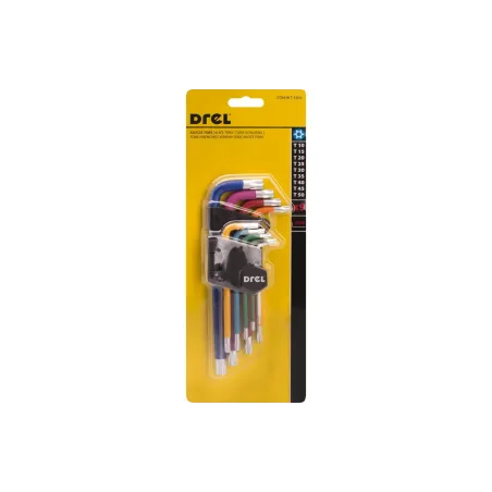 Zestaw kluczy Torx z otworem, kolorowe, T10-50, długie, 9 szt.