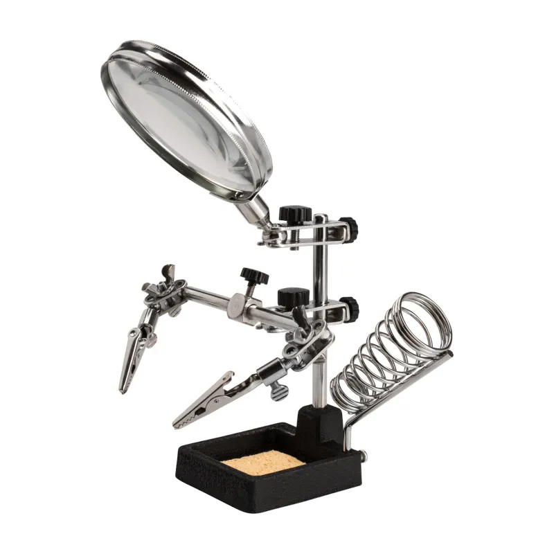 Uchwyt lutowniczy, szkło powiększające 2.5x, żeliwna podstawka Uchwyt lutowniczy, szkło powiększające 2.5x, żeliwna podstawka