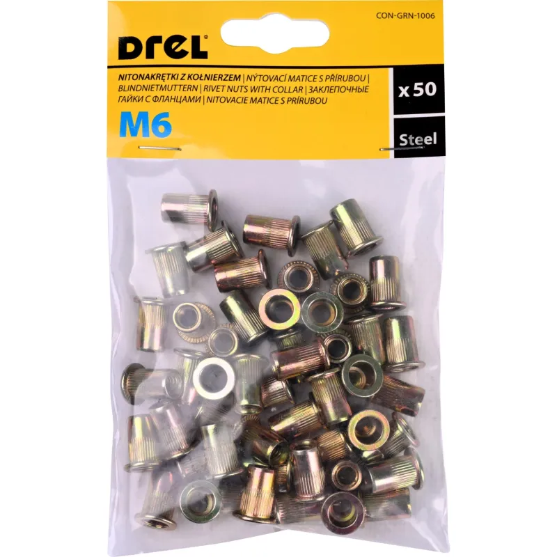Nitonakrętki z kołnierzem M6, stalowe, 50 szt. Nitonakrętki z kołnierzem M6, stalowe, 50 szt.