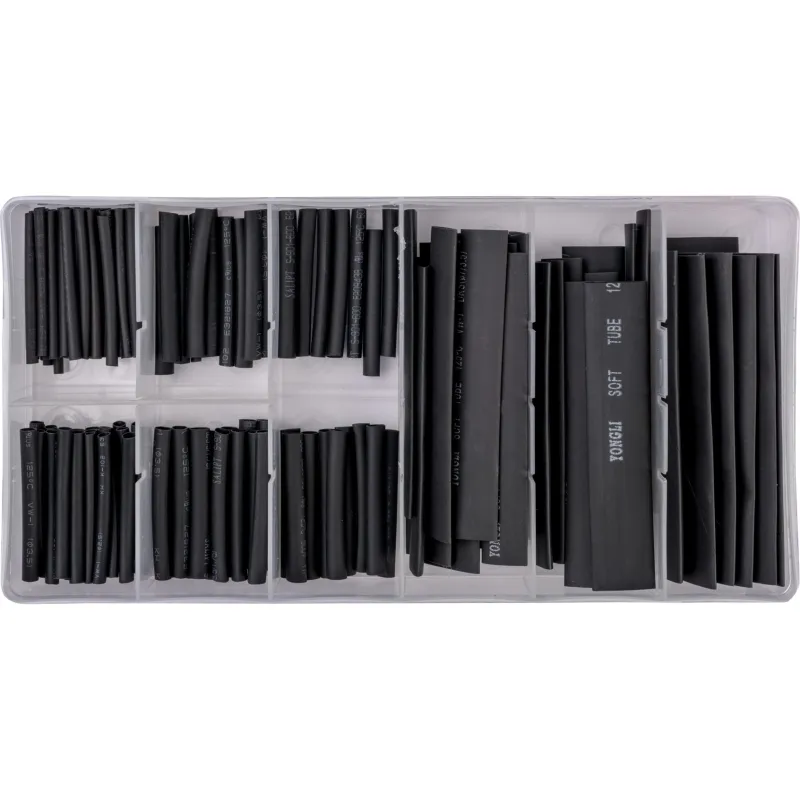 Zestaw koszulek termokurczliwych czarnych, pudełko plastikowe, 127 szt. Zestaw koszulek termokurczliwych czarnych, pudełko plastikowe, 127 szt.