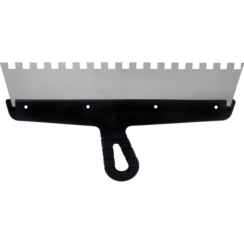 Szpachla fasadowa 350 mm, z zębami 10 x 10 x 10 stal nierdzewna, plastikowy uchwyt Szpachla fasadowa 350 mm, z zębami 10 x 10 x 10 stal nierdzewna, plastikowy uchwyt