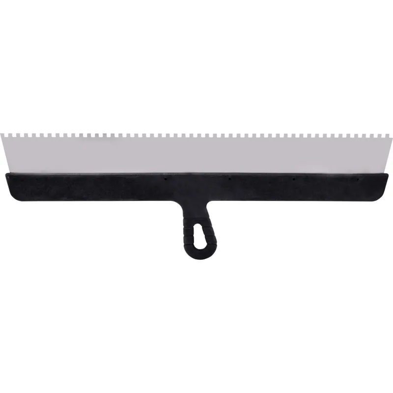 Szpachla fasadowa 450 mm, z zębami 4 x 4 x 4 stal nierdzewna, plastikowy uchwyt Szpachla fasadowa 450 mm, z zębami 4 x 4 x 4 stal nierdzewna, plastikowy uchwyt