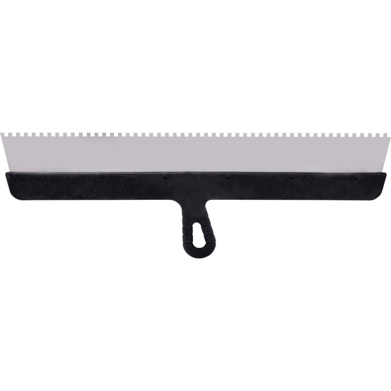 Szpachla fasadowa 450 mm, z zębami 6 x 6 x 6 stal nierdzewna, plastikowy uchwyt Szpachla fasadowa 450 mm, z zębami 6 x 6 x 6 stal nierdzewna, plastikowy uchwyt