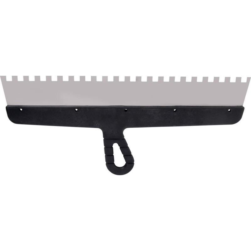 Szpachla fasadowa 450 mm, z zębami 10 x 10 x 10 stal nierdzewna, plastikowy uchwyt Szpachla fasadowa 450 mm, z zębami 10 x 10 x 10 stal nierdzewna, plastikowy uchwyt