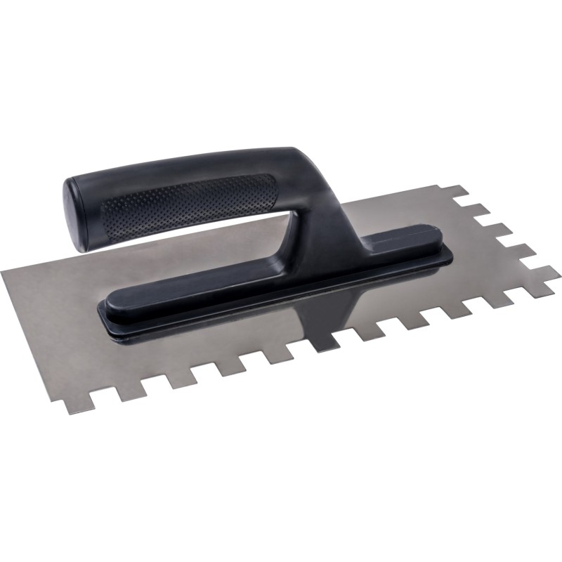 Paca metalowa 130 x 270 mm, z zębami 12 x 12 x 12, stal nierdzewna, plastikowy uchwyt Paca metalowa 130 x 270 mm, z zębami 12 x 12 x 12, stal nierdzewna, plastikowy uchwyt