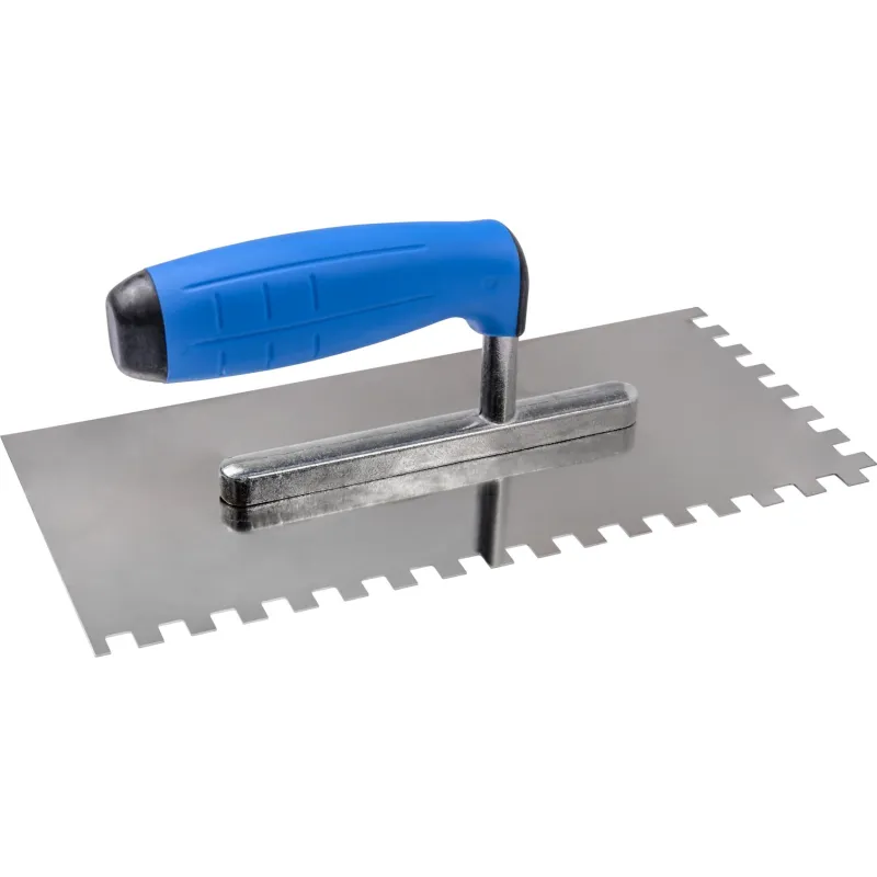 Paca metalowa 270 mm, z zębami 6 x 6 x 6 stal nierdzewna, gumowany aluminiowy uchwyt Paca metalowa 270 mm, z zębami 6 x 6 x 6 stal nierdzewna, gumowany aluminiowy uchwyt