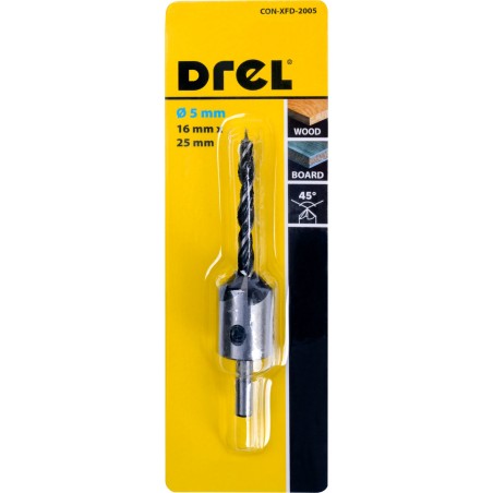Fazownik do drewna 5 x 16 x 25 mm z wiertłem