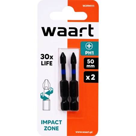 Końcówki wkrętakowe udarowe krzyżowe PH1 x 50 mm, 2 szt.