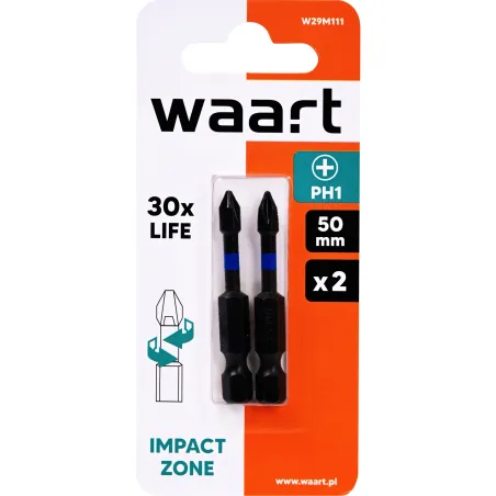 Końcówki wkrętakowe udarowe krzyżowe PH1 x 50 mm, 2 szt.