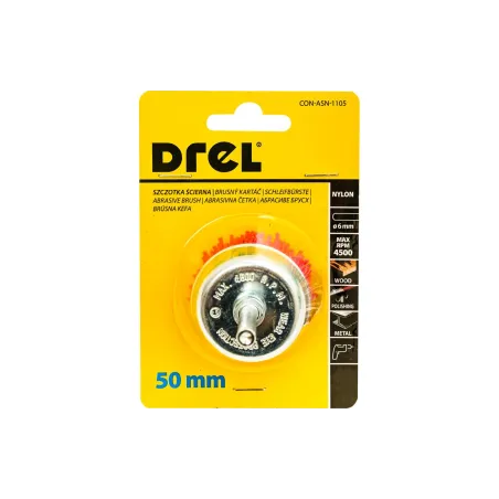 Szczotka nylonowa, doczołowa 50 mm, trzpień 6 mm
