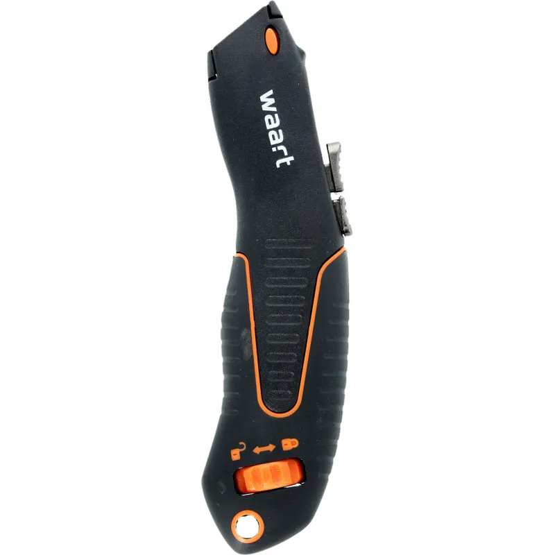 Nóż z ostrzem trapezowym 19 mm, SK4, miękki uchwyt, ABS, 2w1 opcja bezpiecznego noża