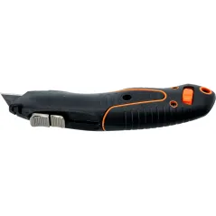 Nóż z ostrzem trapezowym 19 mm, SK4, miękki uchwyt, ABS, 2w1 opcja bezpiecznego noża