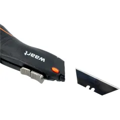 Nóż z ostrzem trapezowym 19 mm, SK4, miękki uchwyt, ABS, 2w1 opcja bezpiecznego noża