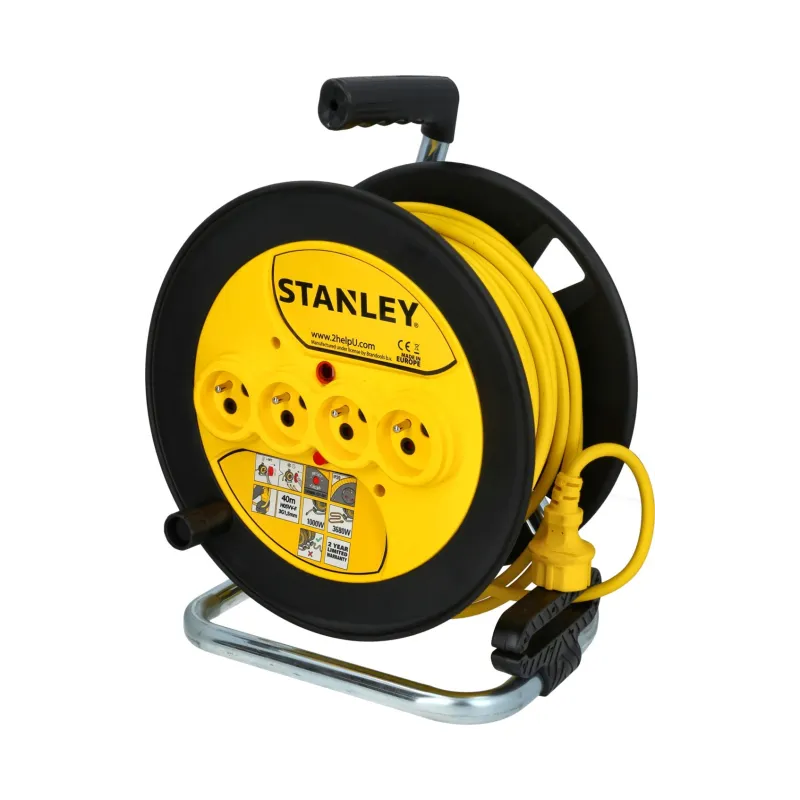 Przedłużacz bębnowy 40 m, 3 x 1.5mm, 16 A, cztery gniazda, IP20, z uziemieniem i zabezpieczeniem przeciążeniowym