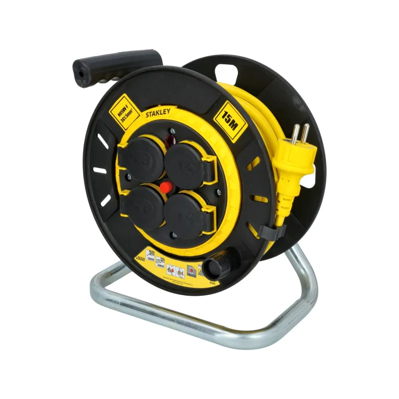 Przedłużacz bębnowy 15 m, 3 x 1.5mm, cztery gniazda, IP20, z uziemieniem i zabezpieczeniem przeciążeniowym