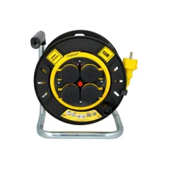 Przedłużacz bębnowy 15 m, 3 x 1.5mm, cztery gniazda, IP20, z uziemieniem i zabezpieczeniem przeciążeniowym