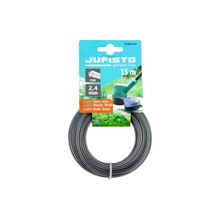 Żyłka do podkaszarki, gwiazdka, wzmacniana, 2,4 mm, długość 15 m Żyłka do podkaszarki, gwiazdka, wzmacniana, 2,4 mm, długość 15 m