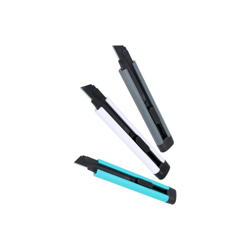 Nóż z ostrzem łamanym 18 mm,korpus ABS, metalowa prowadnica, ostrze SK5 czarne x3