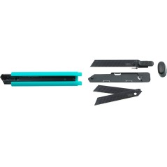 Nóż z ostrzem łamanym 18 mm,korpus ABS, metalowa prowadnica, ostrze SK5 czarne x3