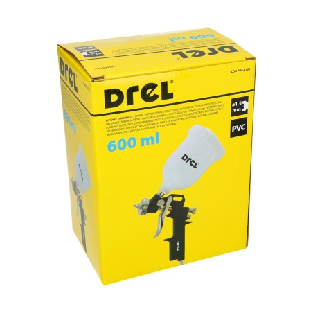 Pistolet lakierniczy górny zbiornik 0,6L , dysza 1.5mm, Plastikowy zbiornik