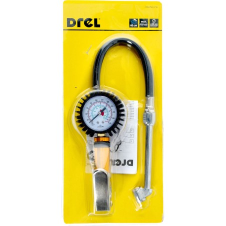 Pistolet do pompowania z manometrem, wąż metalową przedłużką oraz końcówkąL-40cm