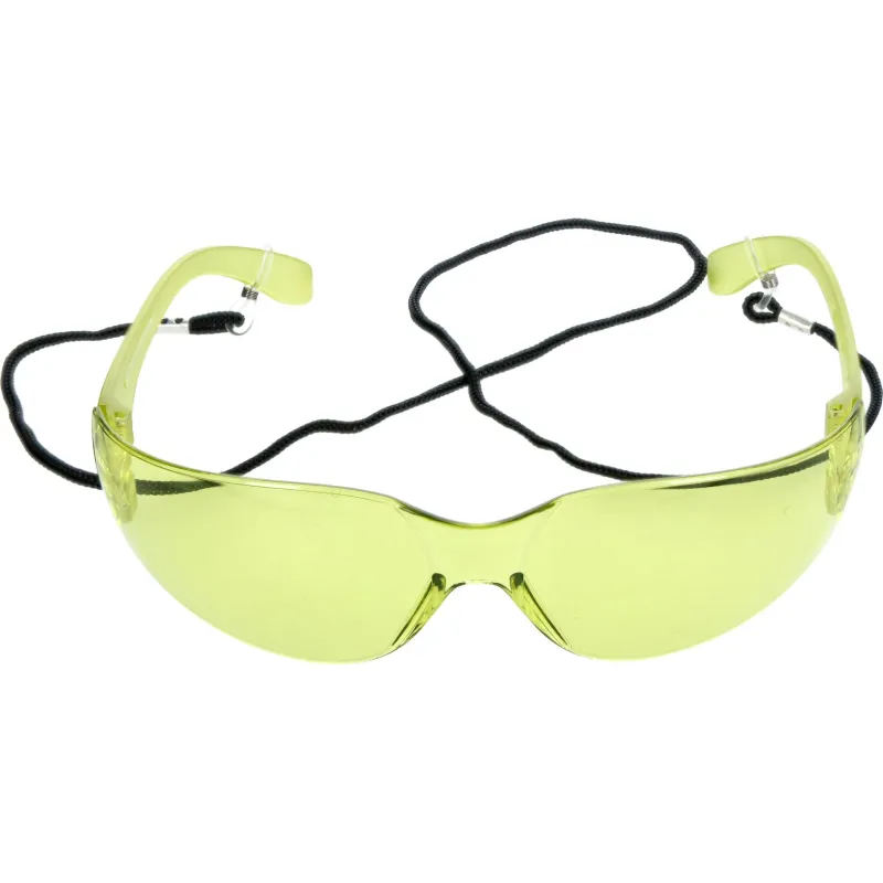 Okulary ochronne poliwęglan, żółte, sznurek zabezpieczający