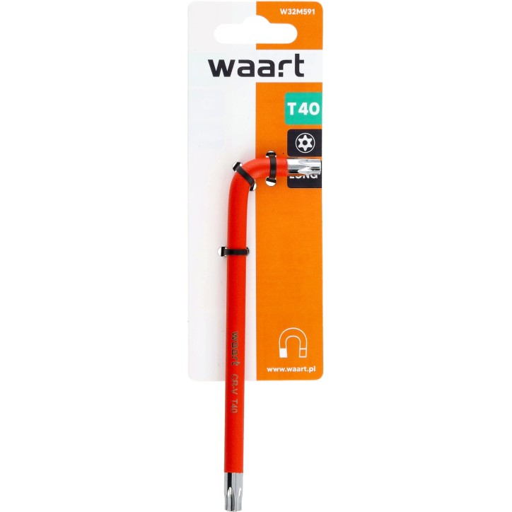 Klucz torx T40 długi - czerwony, otwór,magnes
