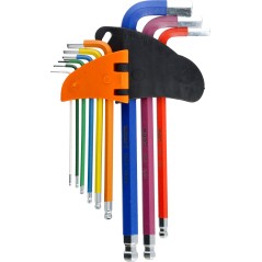 Zestaw kluczy sześciokątnych z końcówką kulistą, kolorowe, 1.5-10 mm, długie, 9 szt.