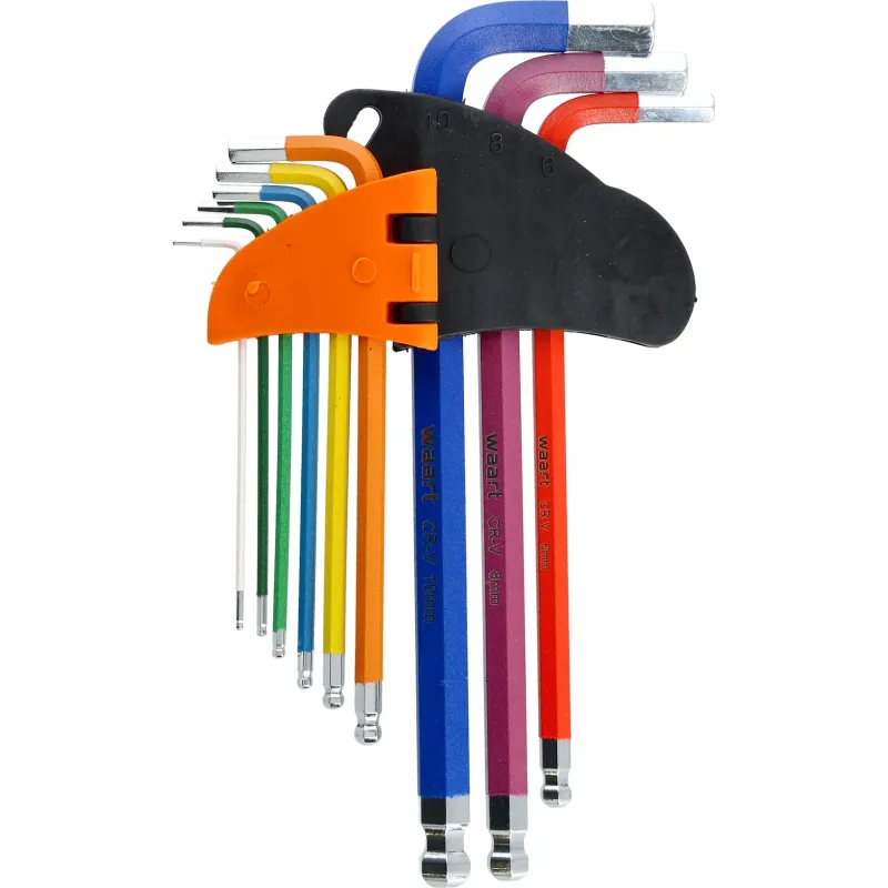 Zestaw kluczy sześciokątnych z końcówką kulistą, kolorowe, 1.5-10 mm, długie, 9 szt.