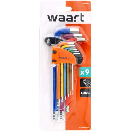 Zestaw kluczy sześciokątnych z końcówką kulistą, kolorowe, 1.5-10 mm, długie, 9 szt.