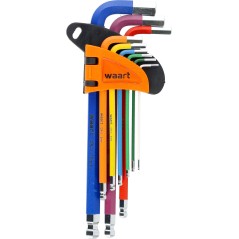 Zestaw kluczy sześciokątnych z końcówką kulistą, kolorowe, 1.5-10 mm, długie, 9 szt.