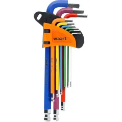 Zestaw kluczy sześciokątnych z końcówką kulistą, kolorowe, 1.5-10 mm, długie, 9 szt.