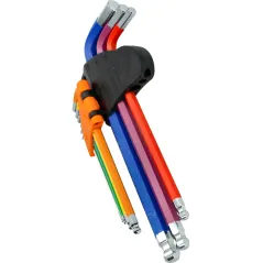 Zestaw kluczy sześciokątnych z końcówką kulistą, kolorowe, 1.5-10 mm, długie, 9 szt.