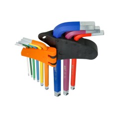 Zestaw kluczy sześciokątnych z końcówką kulistą, kolorowe, 1.5-10 mm, długie, 9 szt.