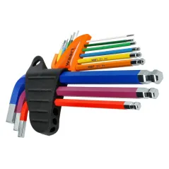 Zestaw kluczy sześciokątnych z końcówką kulistą, kolorowe, 1.5-10 mm, długie, 9 szt.