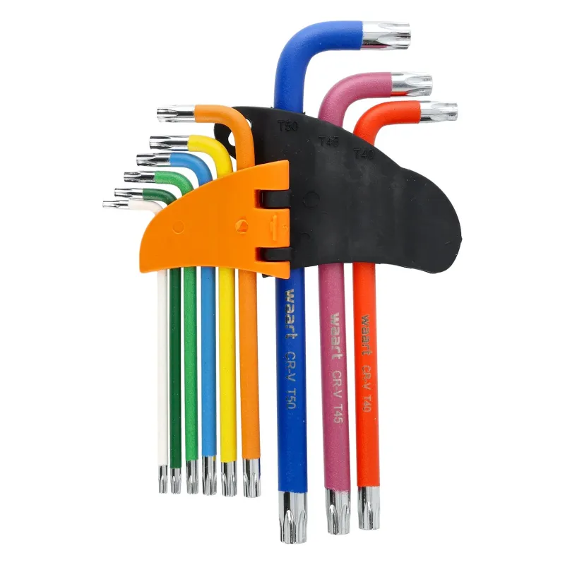 Klucze Torx z otworem i magnesem , kolorowe, T10-50, długie, 9 szt.
