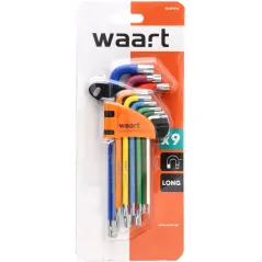 Klucze Torx z otworem i magnesem , kolorowe, T10-50, długie, 9 szt.