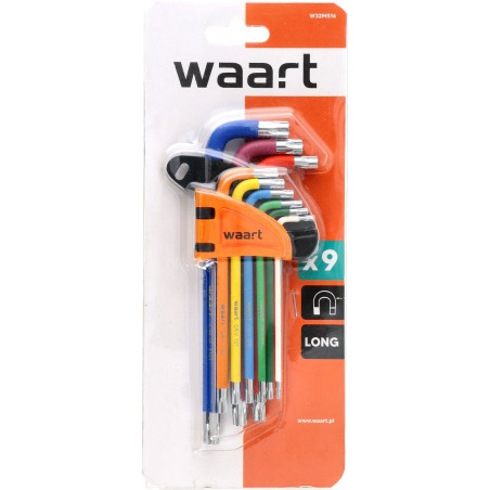Klucze Torx z otworem i magnesem , kolorowe, T10-50, długie, 9 szt.
