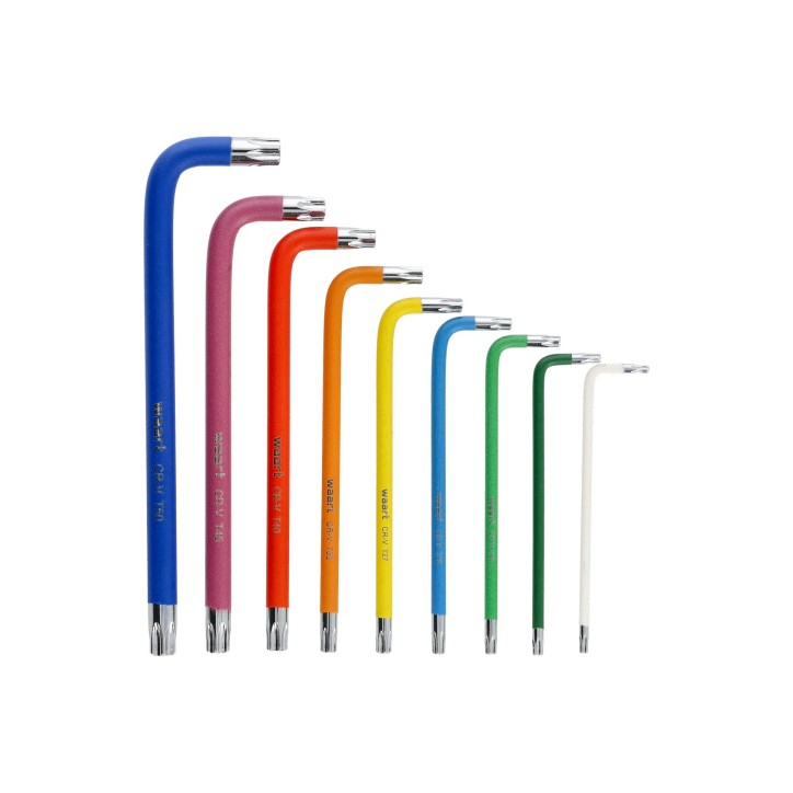 Klucze Torx z otworem i magnesem , kolorowe, T10-50, długie, 9 szt.
