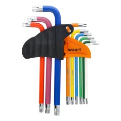 Klucze Torx z otworem i magnesem , kolorowe, T10-50, długie, 9 szt.