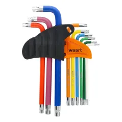 Klucze Torx z otworem i magnesem , kolorowe, T10-50, długie, 9 szt.