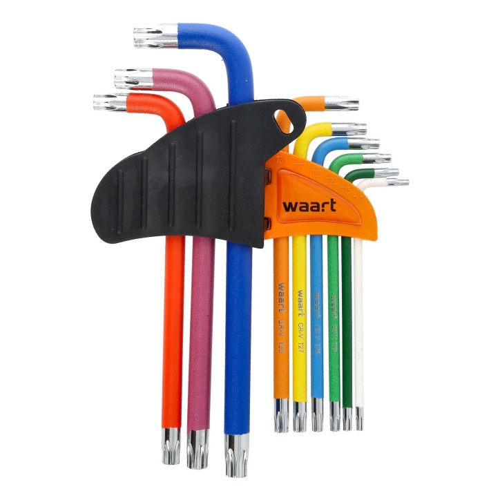 Klucze Torx z otworem i magnesem , kolorowe, T10-50, długie, 9 szt.