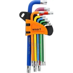 Klucze Torx z otworem i magnesem , kolorowe, T10-50, długie, 9 szt.