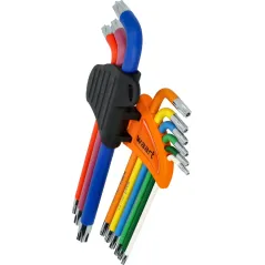 Klucze Torx z otworem i magnesem , kolorowe, T10-50, długie, 9 szt.
