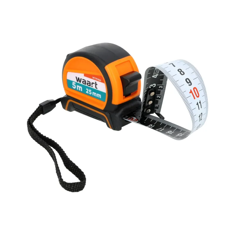 Miara zwijana stalowa 5m, 25mm, dwustronna skala czarno-biała Miara zwijana stalowa 5m, 25mm, dwustronna skala czarno-biała