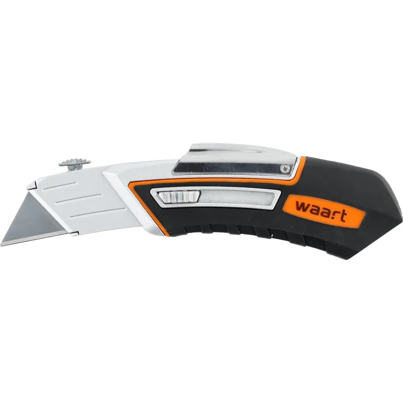 Nóż z ostrzem trapezowym, wysuwane ostrze, metalowa obudowa, gumowana