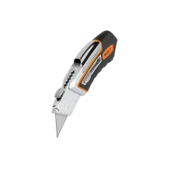 Nóż z ostrzem trapezowym, wysuwane ostrze, metalowa obudowa, gumowana