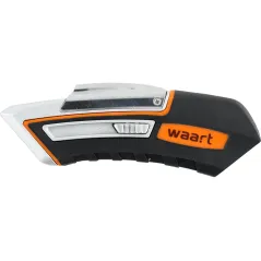 Nóż z ostrzem trapezowym, wysuwane ostrze, metalowa obudowa, gumowana