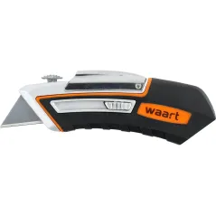 Nóż z ostrzem trapezowym, wysuwane ostrze, metalowa obudowa, gumowana